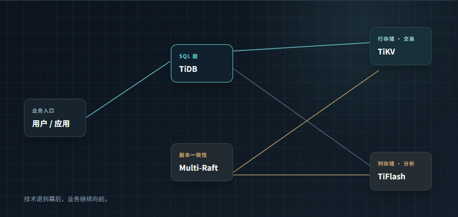 TiDB、TiKV、TiFlash 与 Multi-Raft 的技术关系示意